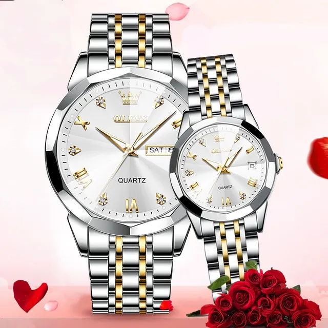 Olevs Stainless Steel fashionable Couple watches Silver