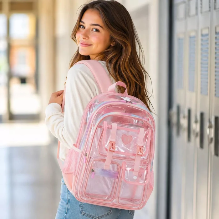 Transparent PVC School Backpack Waterproof ( Pink )